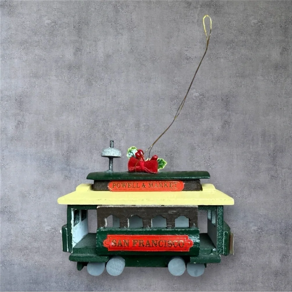 Vintage San Francisco Powell & Market Wood Train Car Trolley Christmas Ornament